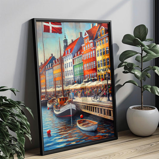 Nyhavn Copenhagen Print: Scandinavian Coastal City Travel Poster