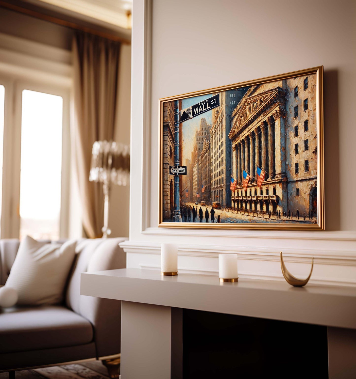 Wall Street Art Print NYC | Manhattan Financial District Poster | New York City Market Sign Wall Decor | Urban Cityscape Home Decoration
