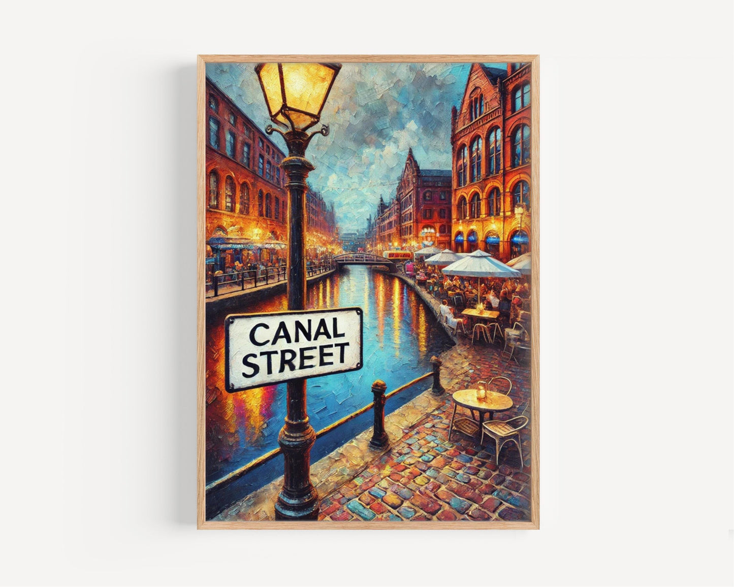 Manchester Canal St Wall Art Print - Travel Poster & England Gift, Manchester Cityscape, Housewarming Decor, UK Travel Art
