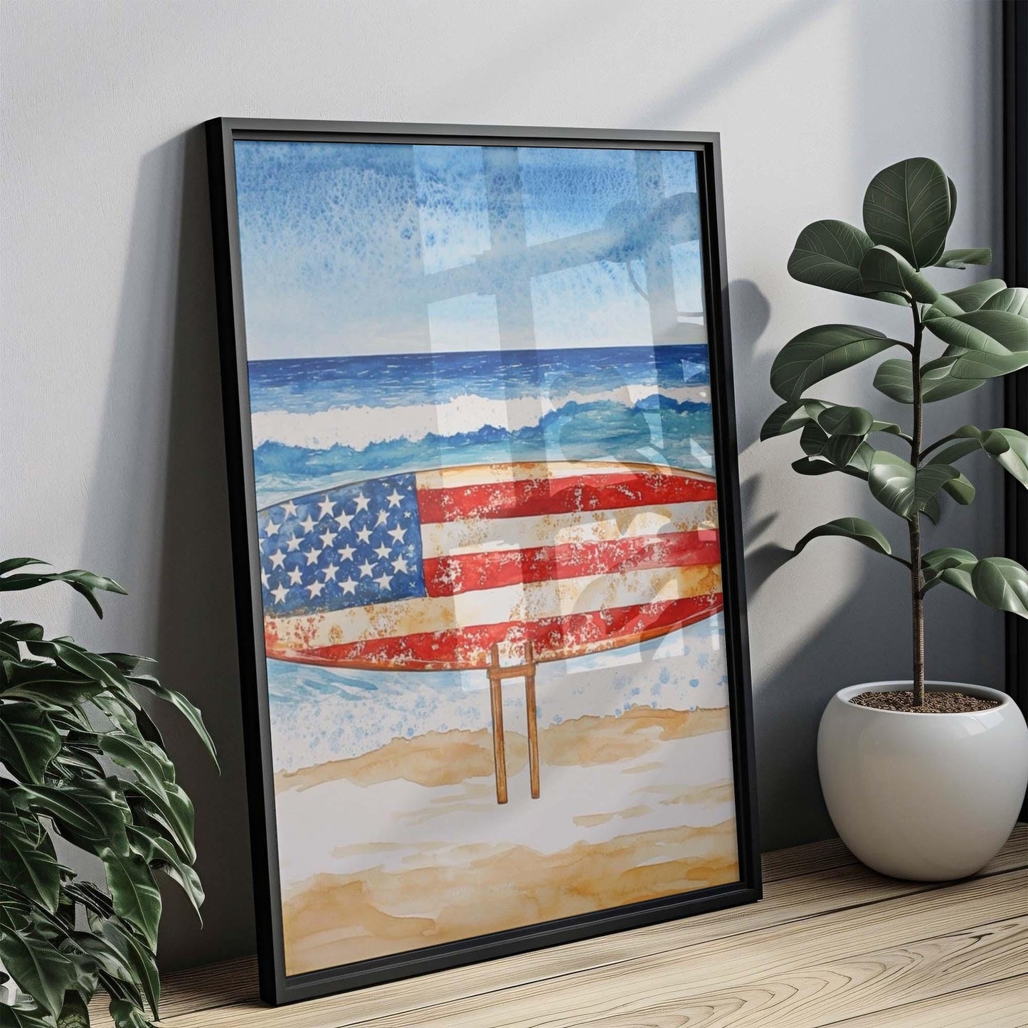 Surfing Artwork USA Wall Art Patriotic Beach House Decor Summer United States Poster Coastal Home Decoration