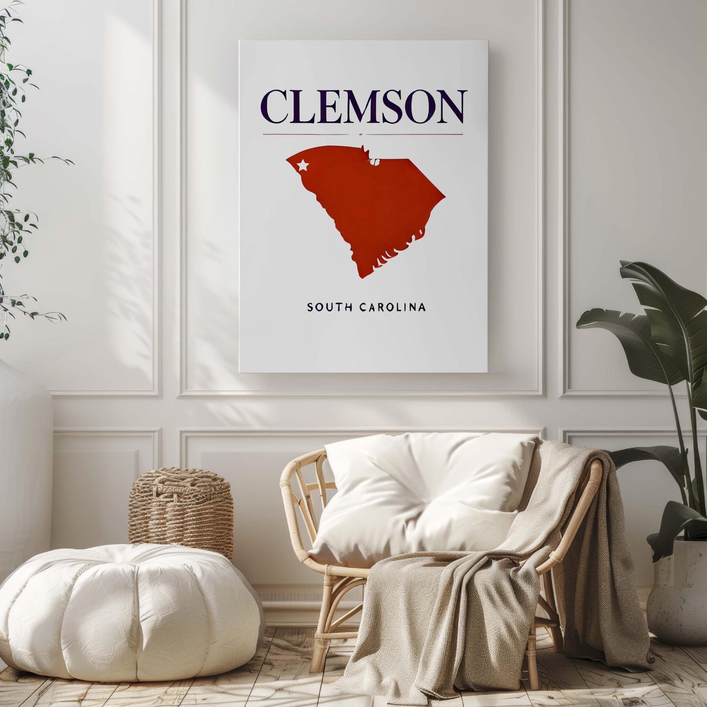 Clemson Print Wall Art - South Carolina Travel Home Decor, College Gift, Housewarming & SC Tigers Room Decoration