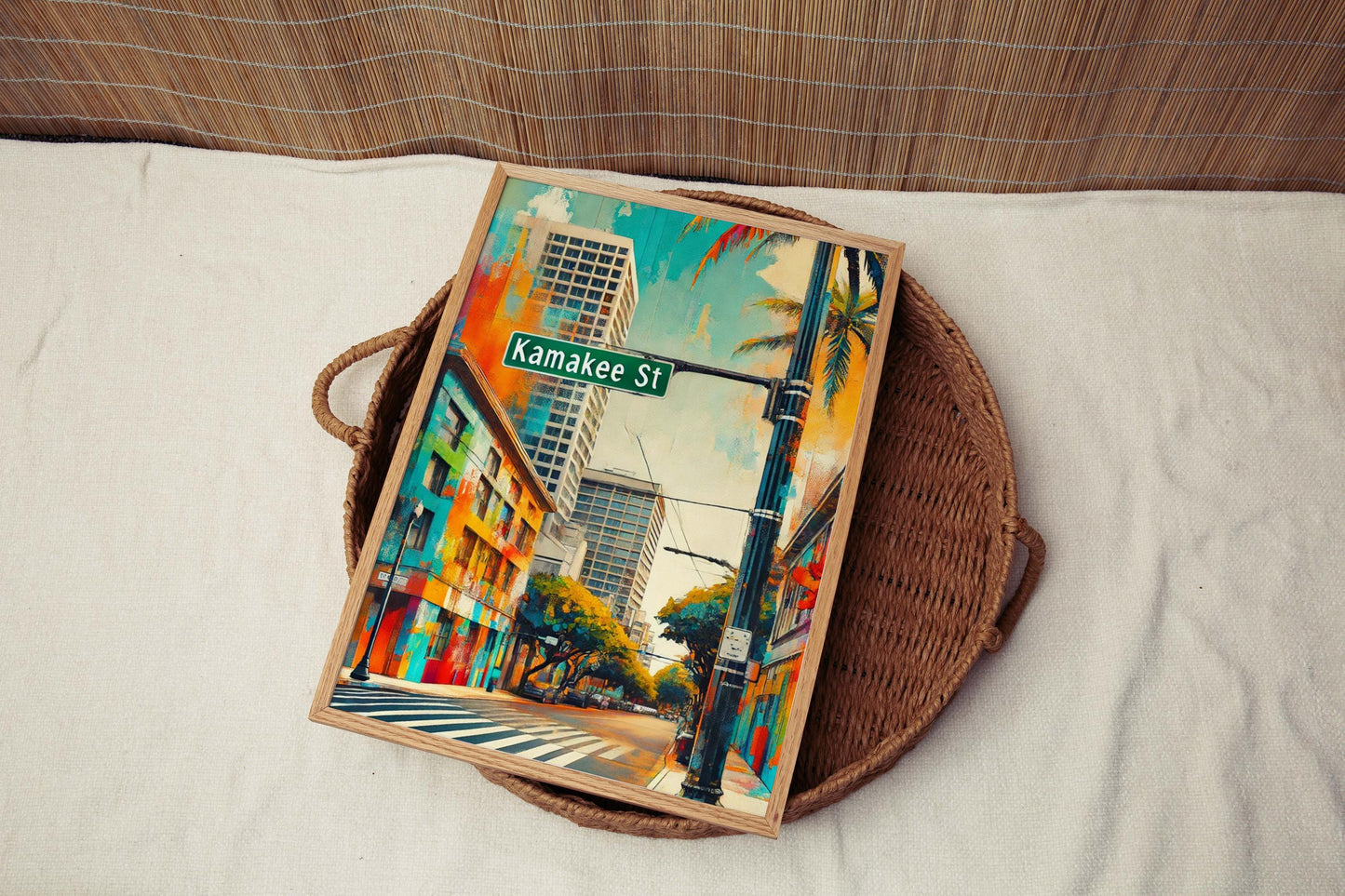 Kamakee St Print - Oahu Wall Art, Honolulu Travel Poster, Hawaii Home Decor, Housewarming Gift, Tropical Island Map, Beach Vacation Print