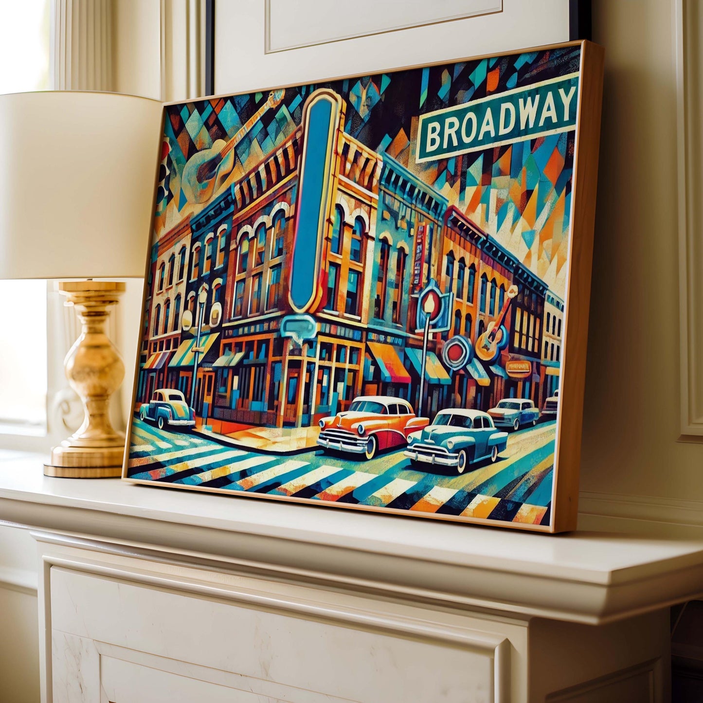 Broadway Wall Art Print, Nashville Cubism Travel Poster, Tennessee Souvenir, Housewarming Gift, Modern Broadway Cubism Decor
