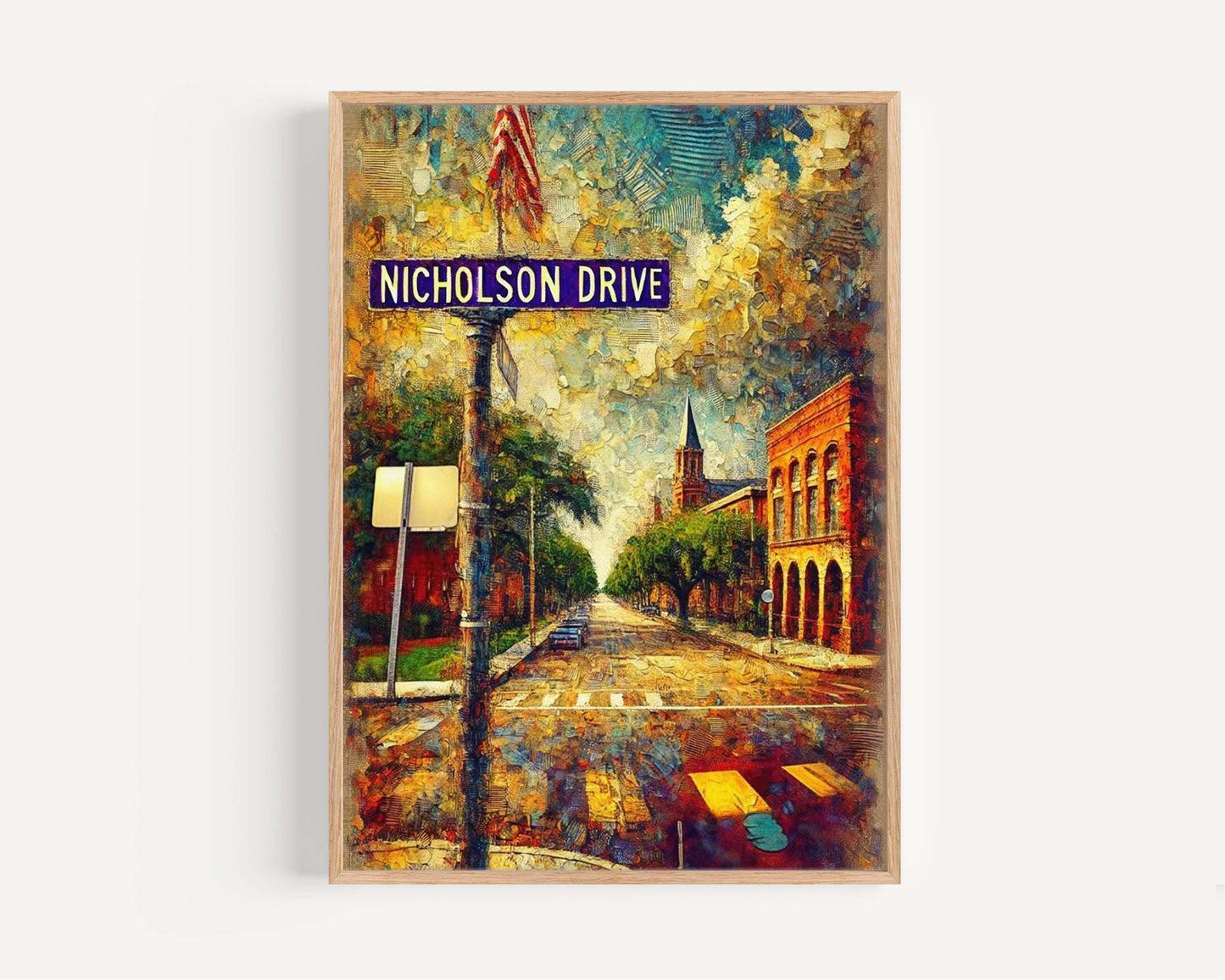 Nicholson Drive Wall Art Print Baton Rouge Travel Poster LA Gift Housewarming Decor for Home Office Wall Decoration