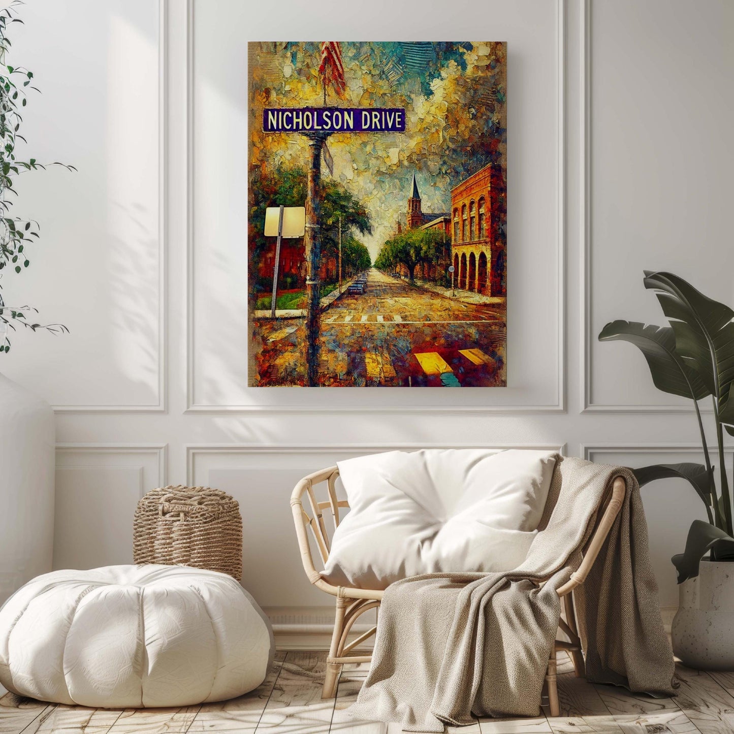 Nicholson Drive Wall Art Print Baton Rouge Travel Poster LA Gift Housewarming Decor for Home Office Wall Decoration