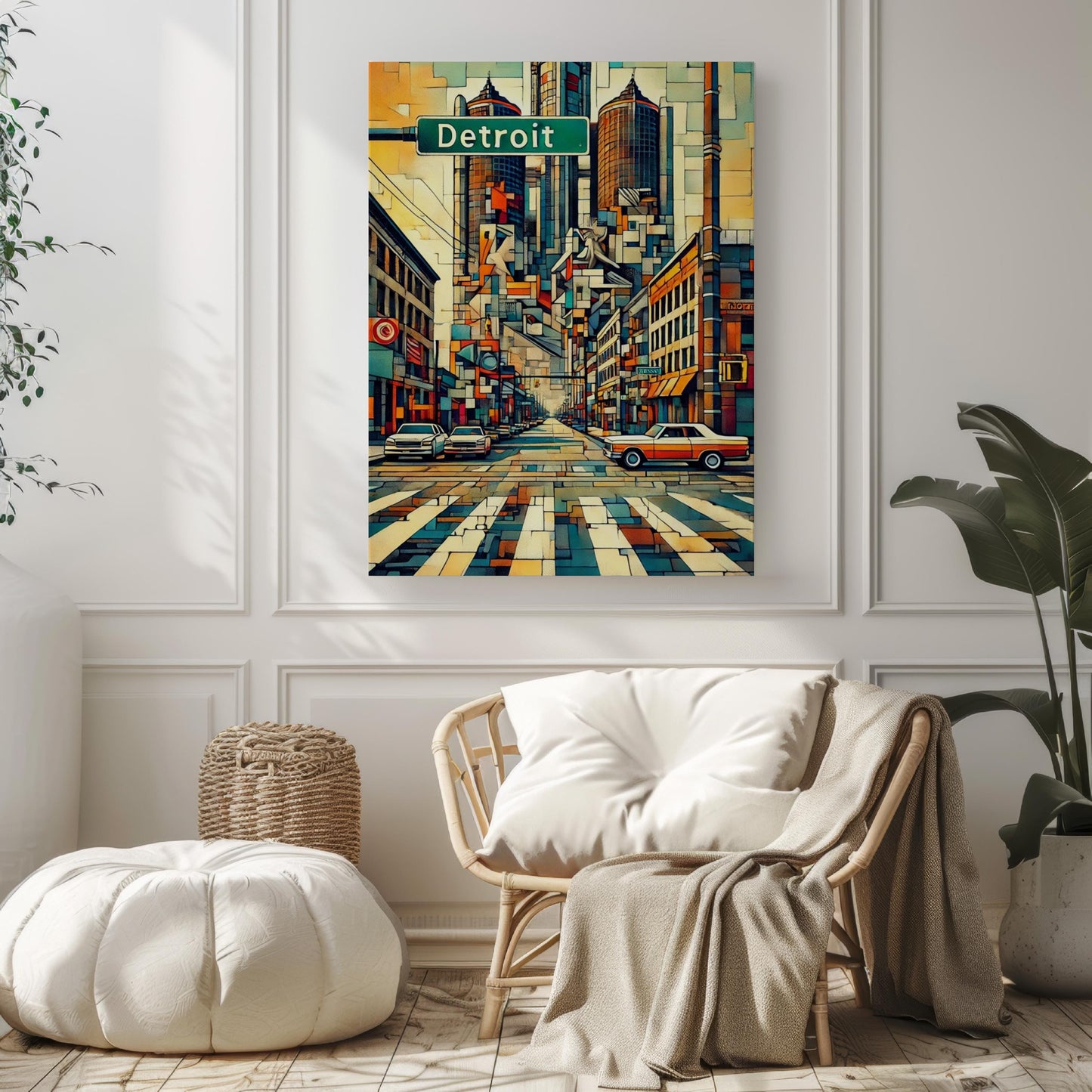 Michigan Detroit Wall Art Print - Modern Cityscape Travel Poster & USA Souvenir, Michigan Gift, Housewarming Decor