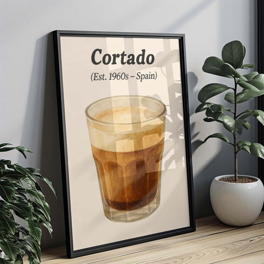 Cortado Coffee Art Print: Espresso Lover Gift, Cafe Wall Decor