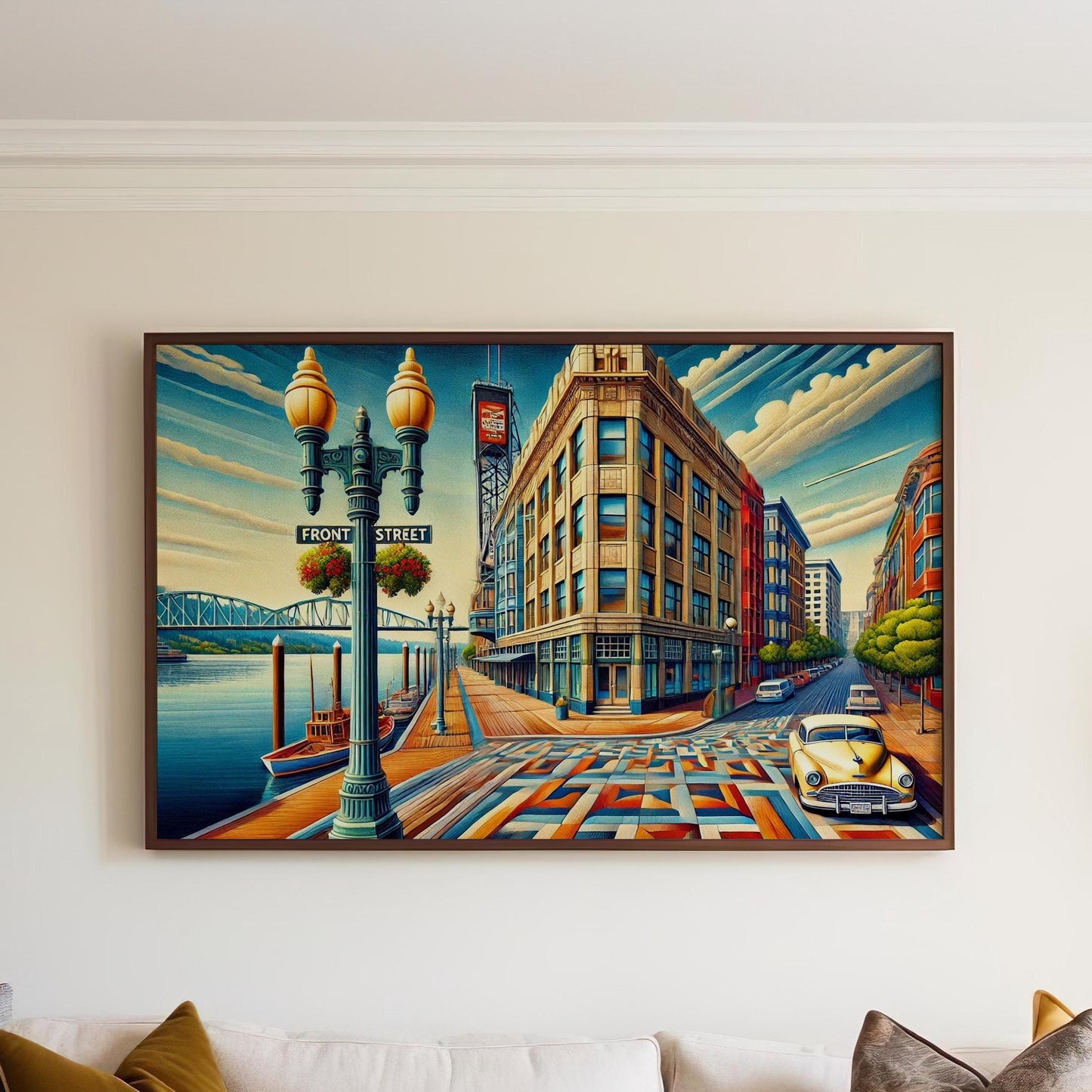 Portland Cubism Wall Art Print – Modern Oregon Travel Poster, Front St Cityscape, Housewarming Gift & Souvenir Decor