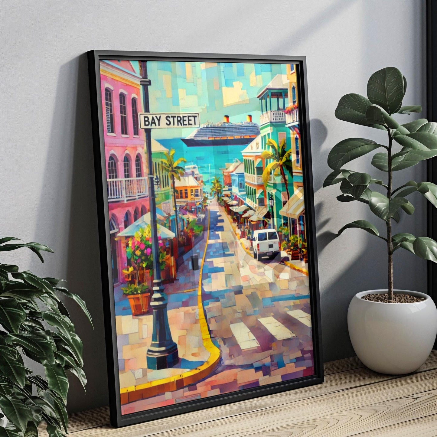 Bahamas Bay St Wall Art Print, Nassau Travel Poster, Coastal Home Decor, Bahamas Souvenir & Housewarming Gift