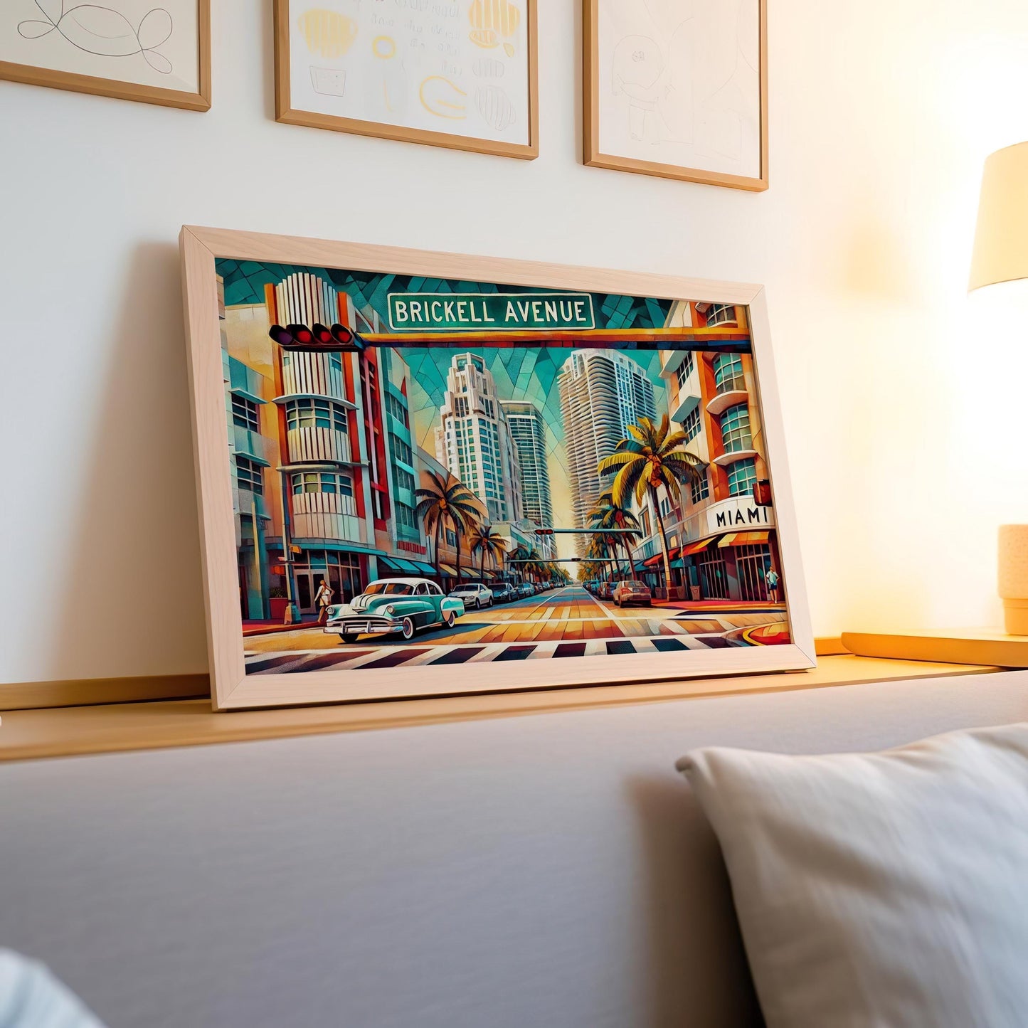 Brickell Wall Art Cubism Print, Miami Travel Poster, Florida Gift, Brickell Avenue Modern Home Decor, Housewarming Artwork
