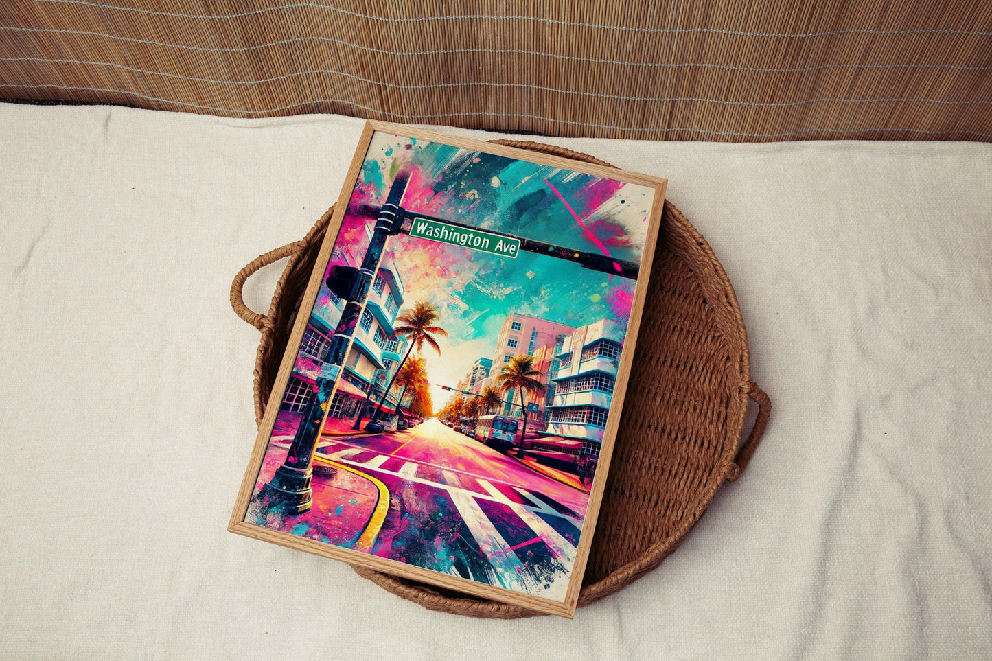 Washington Avenue Wall Art Miami Beach Print Florida Travel Poster Housewarming Gift Coastal Wall Decor