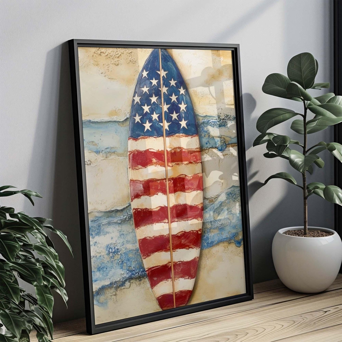 Surfing Artwork USA Wall Art Patriotic Beach House Decor Summer United States Poster Home Decoration