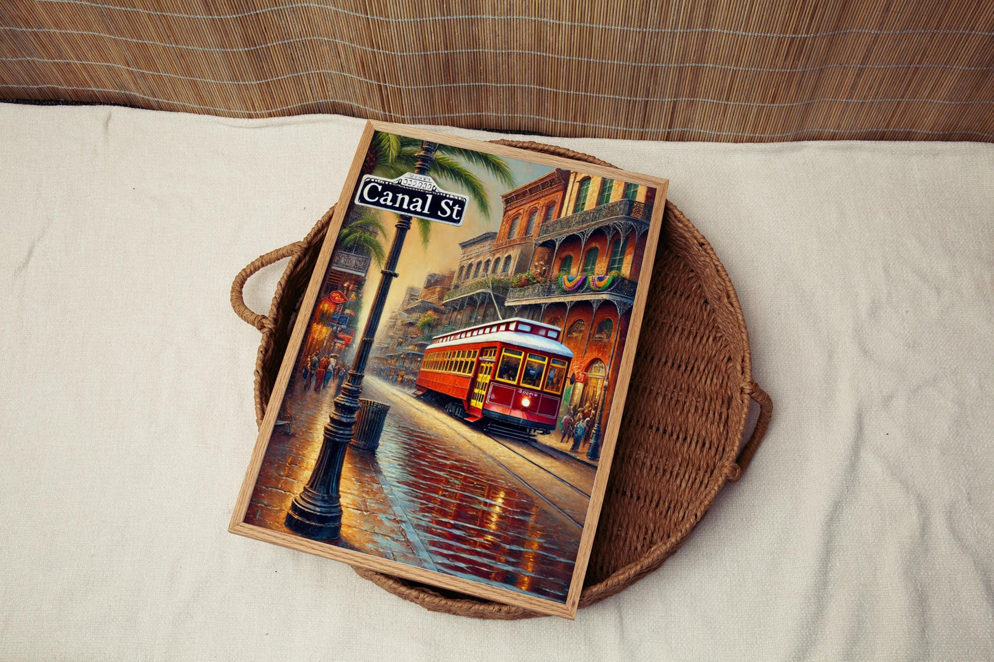 Canal Street Wall Art, New Orleans Cityscape Print, Louisiana Decor, Vibrant Streetcar Illustration, Crescent City Travel Poster