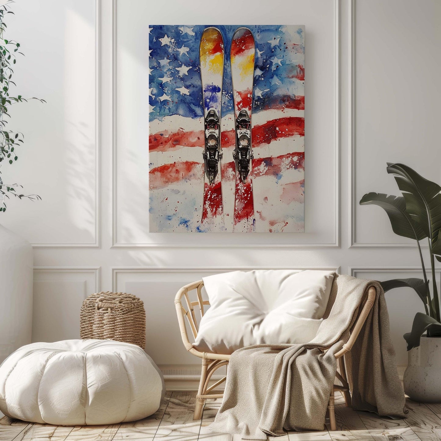 Skiing Artwork USA Wall Art Patriotic Winter Decor American Independence Poster United States Home Decor
