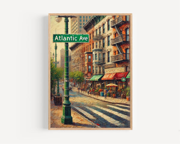 Atlantic Avenue Oil Painting Art Print: Brooklyn NYC Street Sign Travel Poster