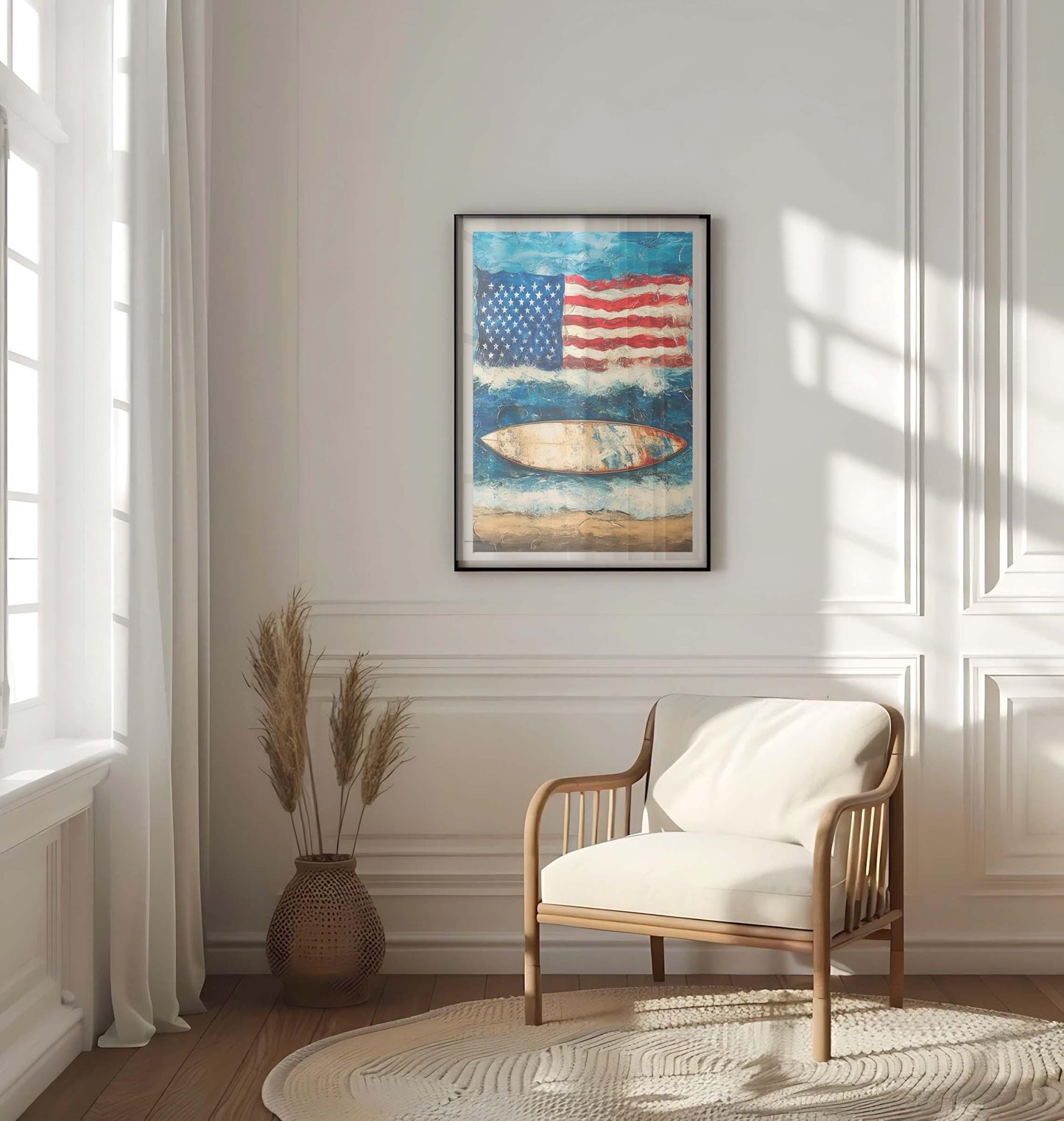Surfing Artwork USA Patriotic Wall Art Coastal Beach House Decor Summer Poster United States Home Decoration