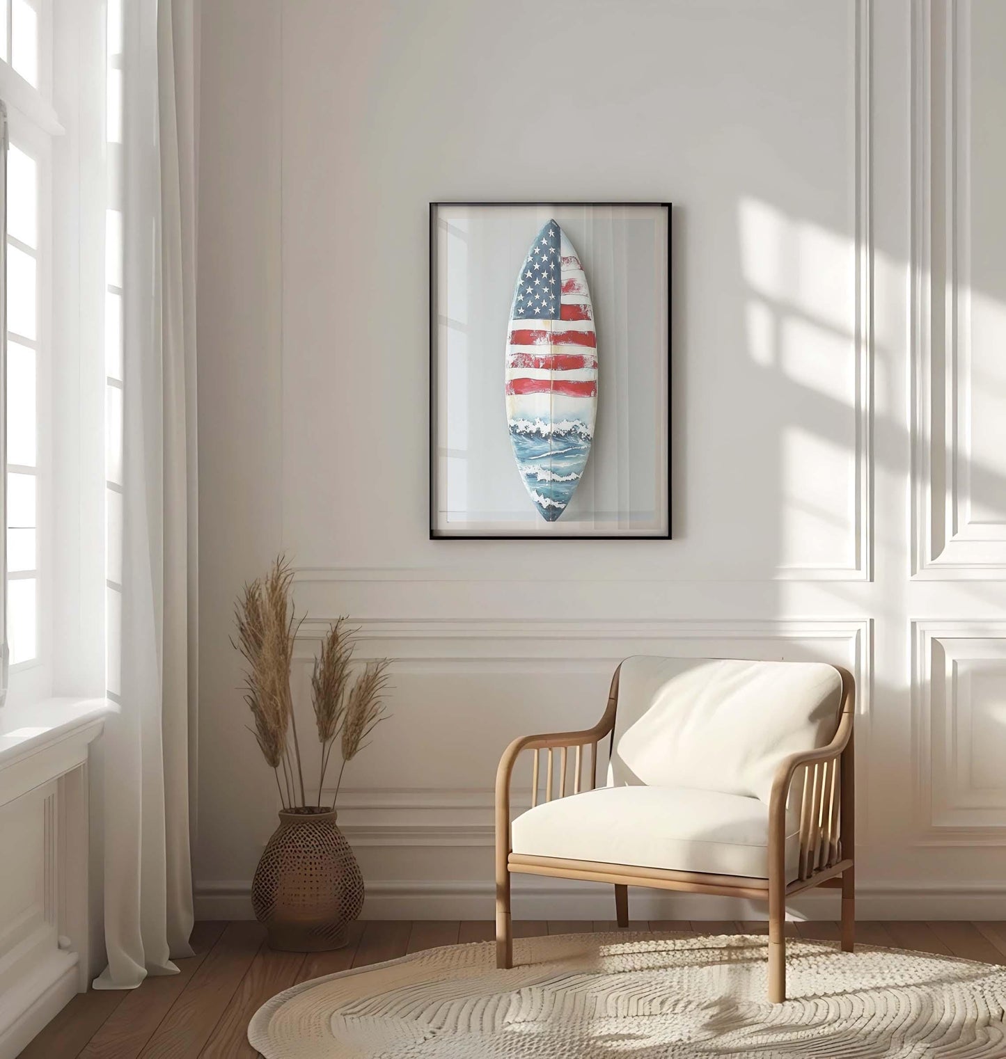 Surfing Artwork | USA Wall Art for Beach House Decor | Patriotic Summer Poster | United States Coastal Home Art