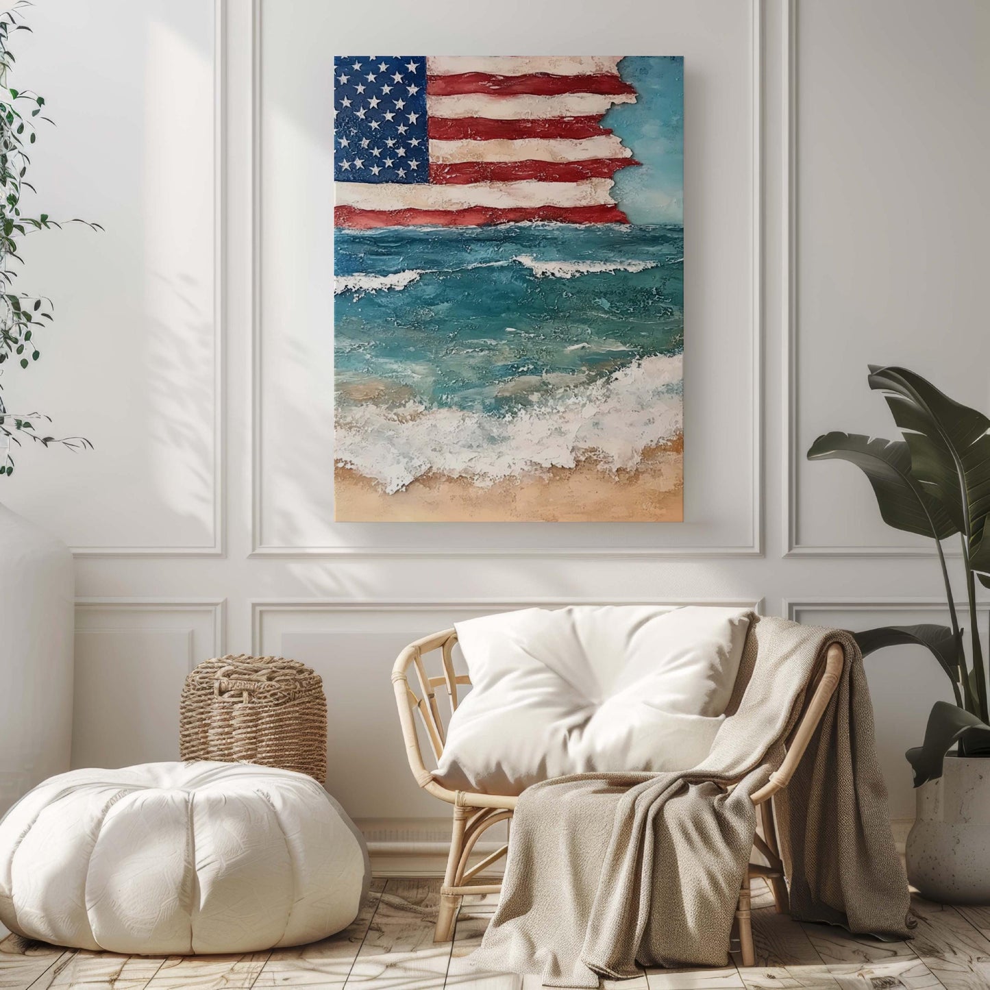 USA Beach Wall Art Patriotic Poster for Beach House Home Decor, Summer United States Art Print, American Coastal Decoration