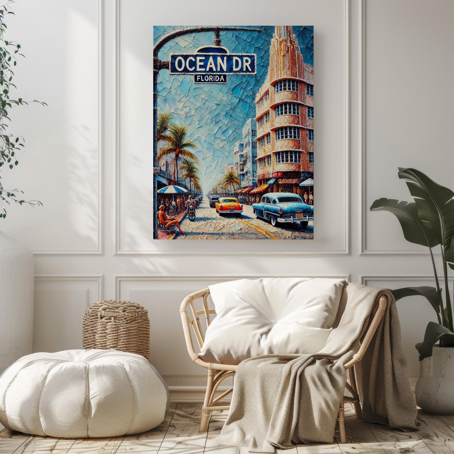 Florida Ocean Drive Wall Art Print – Miami Travel Poster, Coastal Home Decor, Florida Gift & Housewarming Artwork