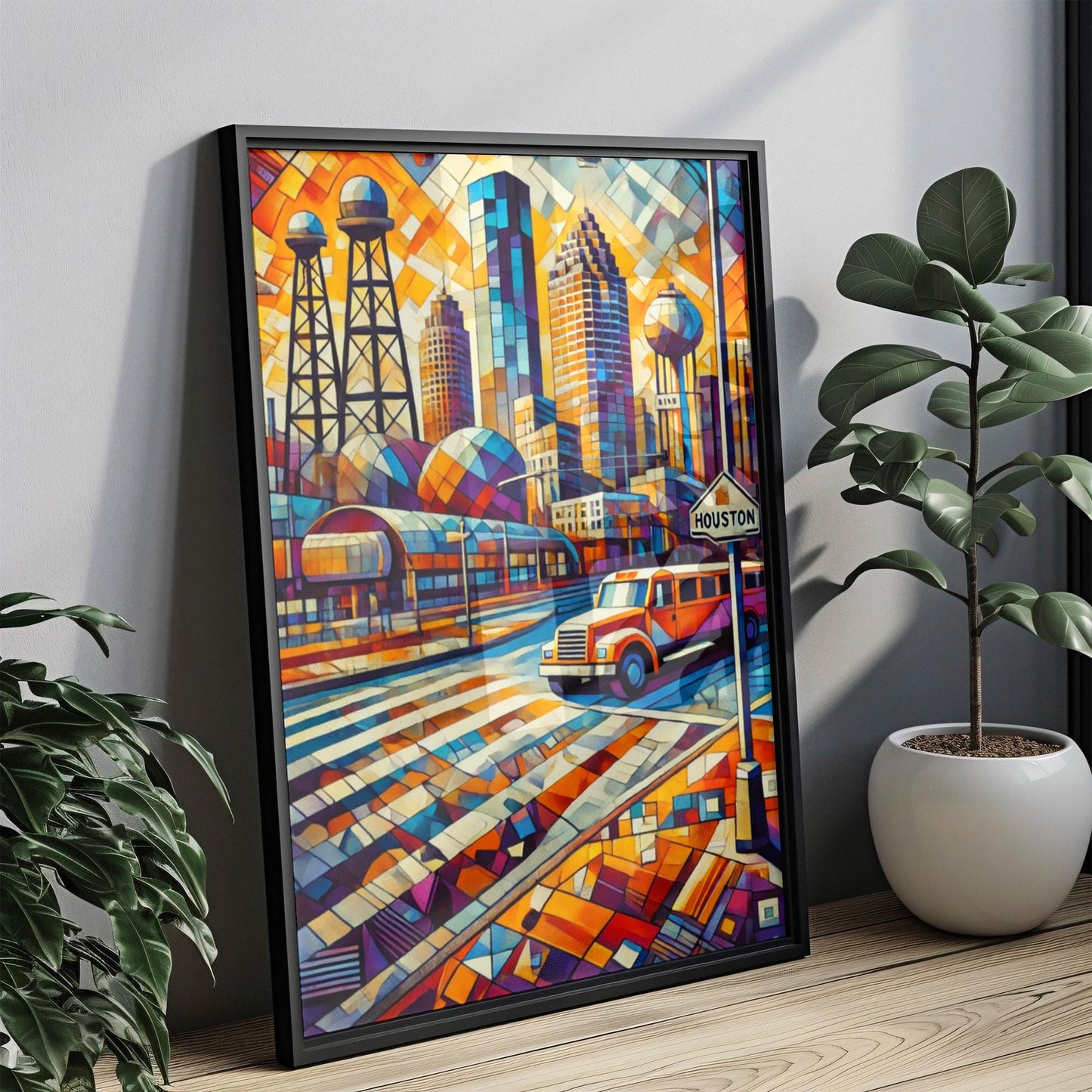 Houston Wall Art Print - Texas Travel Poster, USA Souvenir, Housewarming Gift, Houston Decor, Texas Map Art, City Skyline Illustration