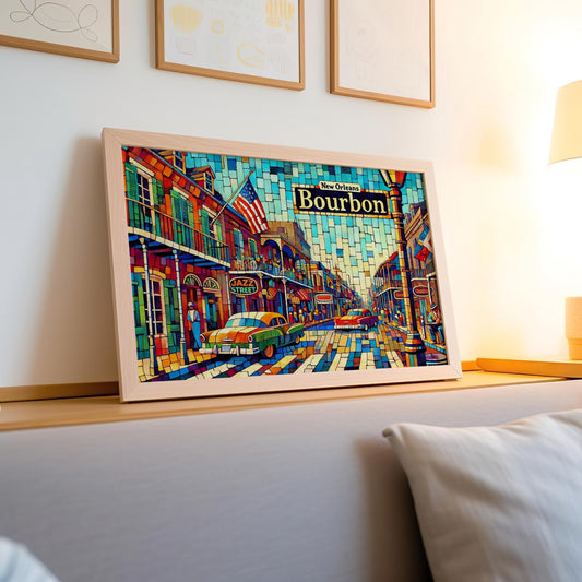 Bourbon Street Wall Art Cubism Print - New Orleans Travel Poster & Housewarming Gift