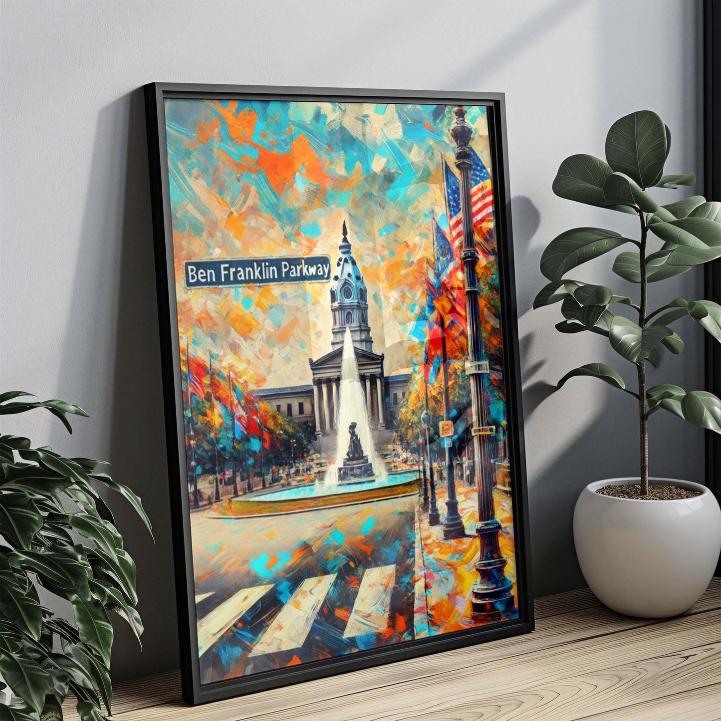 Benjamin Franklin Parkway Wall Art Print - Philadelphia Travel Poster, Cityscape Decor, Philly Gift, Urban Home Art & Housewarming Present