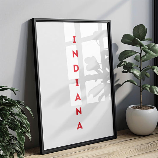 College Art Indiana Wall Print - Travel Dorm Decor, Housewarming Gift, Map Artwork for College Room & Home Wall Decor