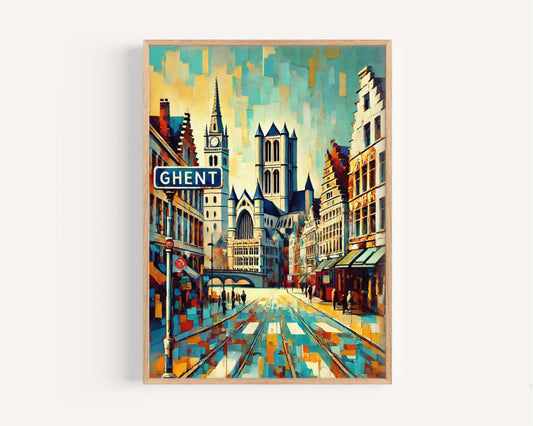 Ghent Art Wall Print – Belgium City Travel Poster, European Artwork, Ghent Home Decor, Housewarming Gift, Stylish Urban Wall Art