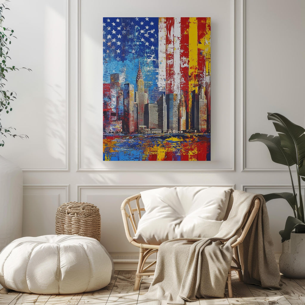 New York Skyline Wall Art | Abstract USA Poster | Patriotic American Independence Decor | United States Cityscape Artwork for Home
