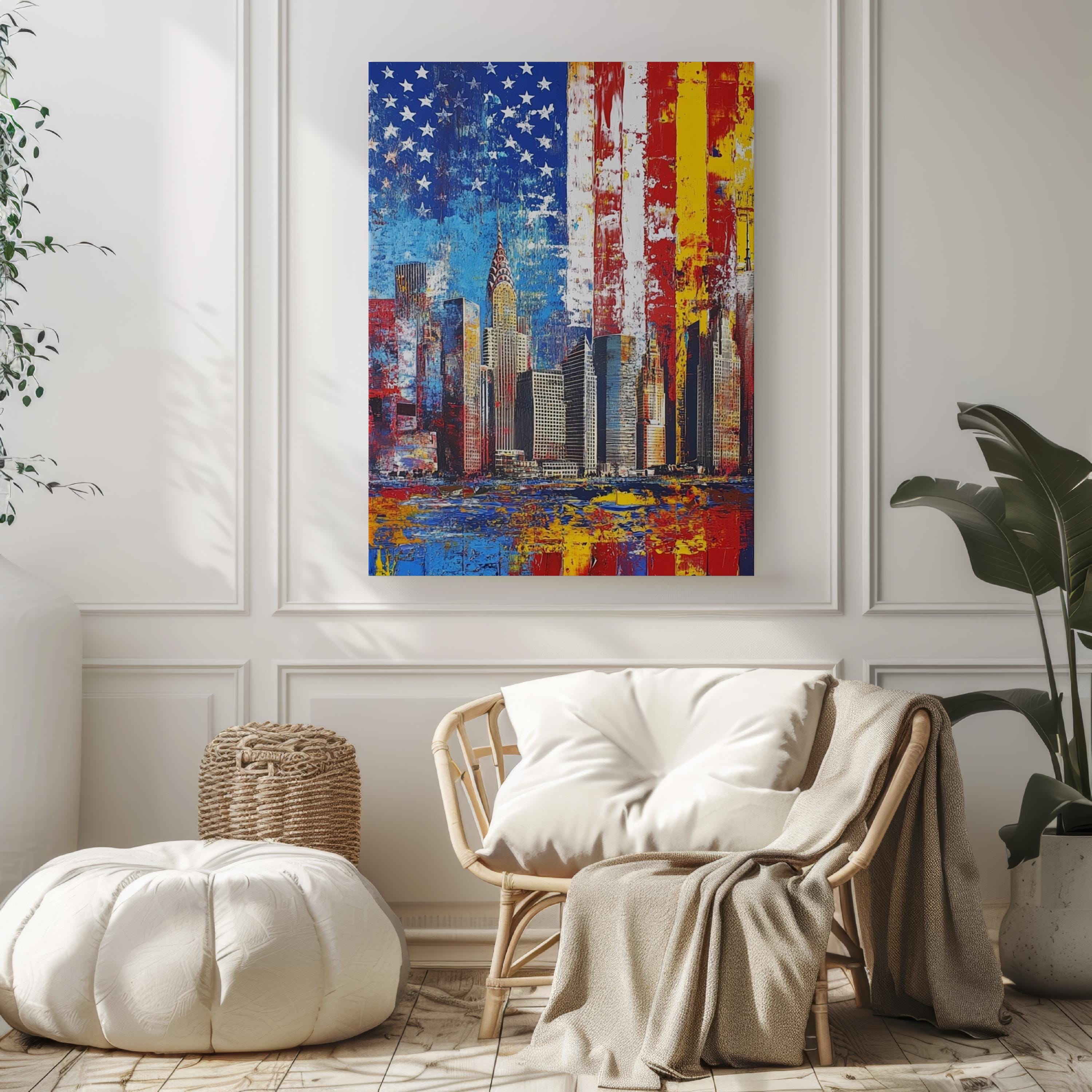 New York Skyline Wall Art | Abstract USA Poster | Patriotic American Independence Decor | United States Cityscape Artwork for Home