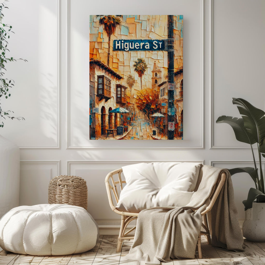 Higuera Street Oil Painting Art Print: San Luis Obispo California Street Sign Travel Poster