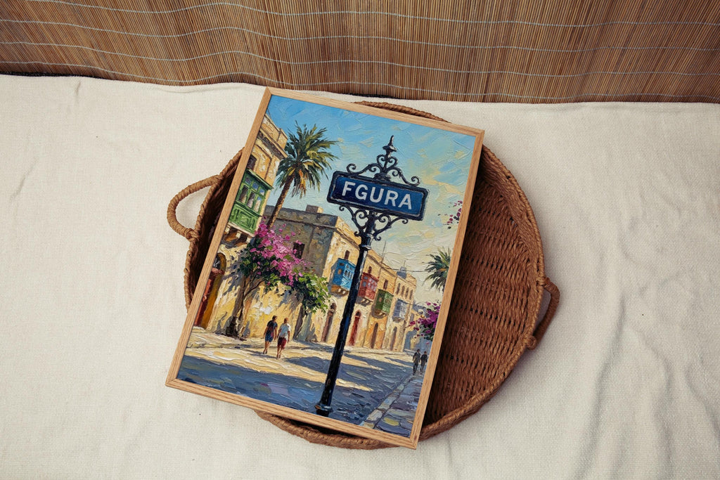 Fgura Street Sign Art Print: Malta Urban Travel Poster Wall Decor