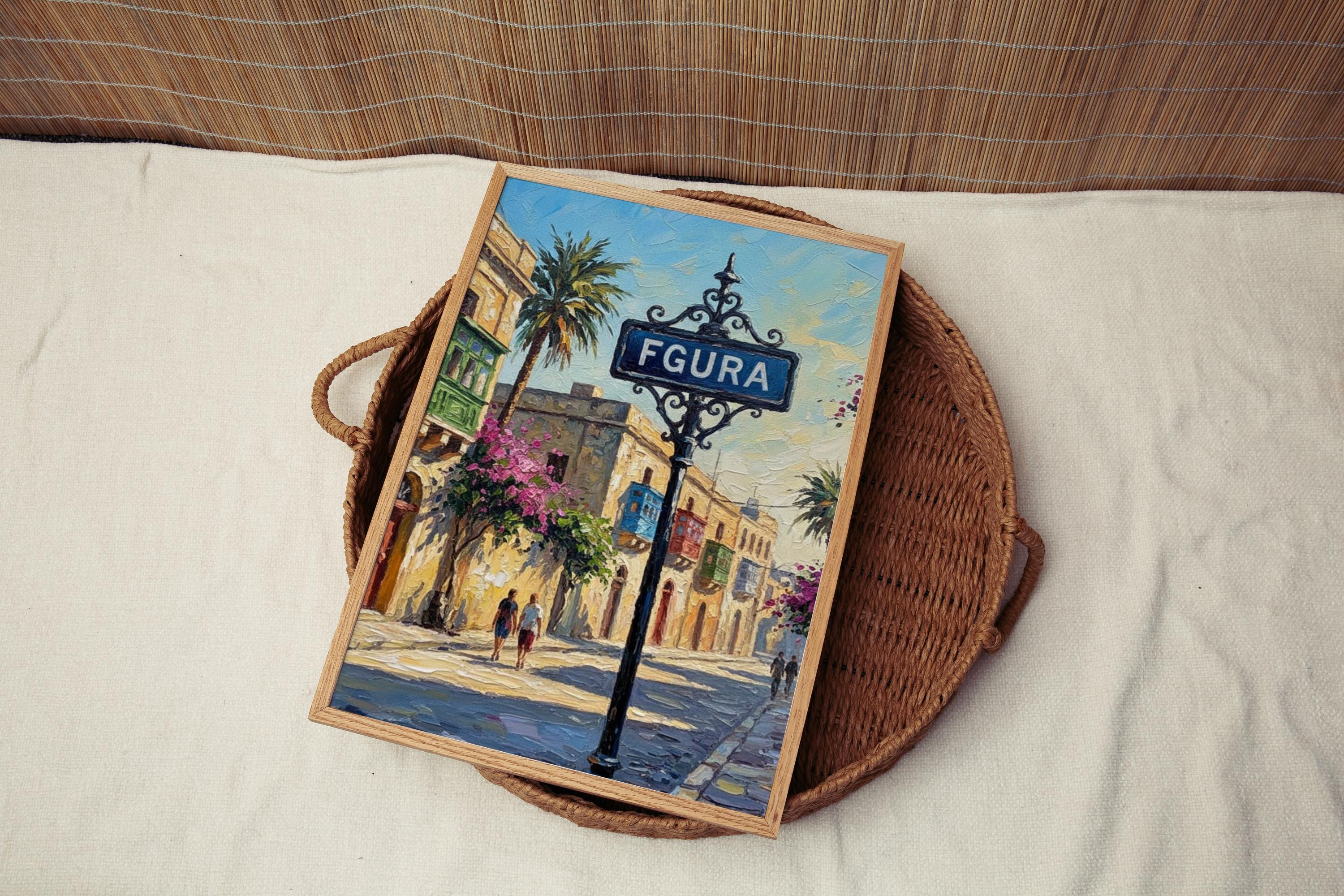 Fgura Street Sign Art Print: Malta Urban Travel Poster Wall Decor