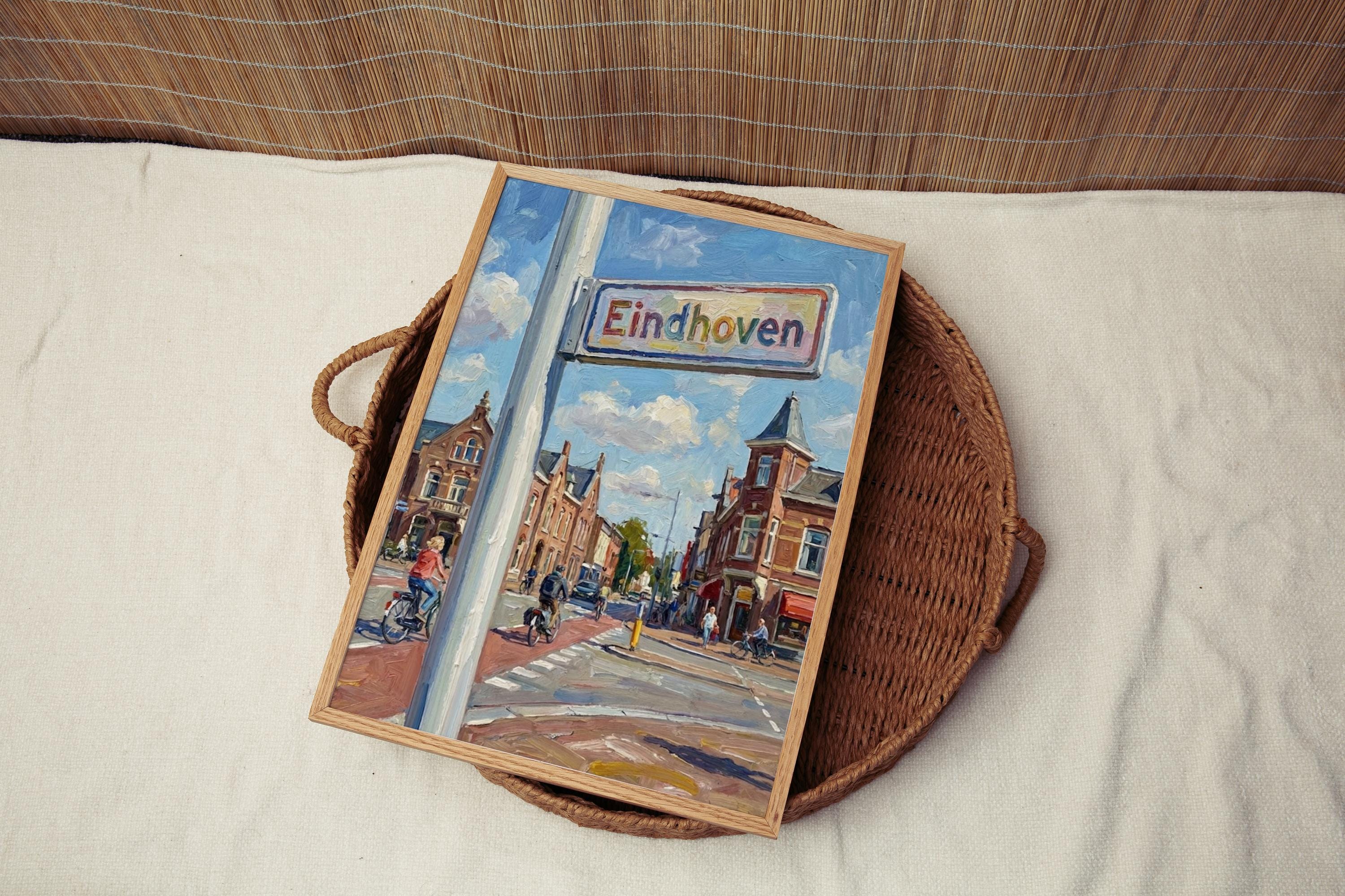Eindhoven Oil Painting Art Print: Netherlands Street Sign Travel Poster