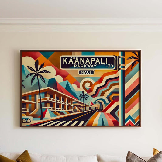 Maui Art Kaanapali Parkway Wall Art Print – Hawaii Travel Poster & Housewarming Gift, Tropical Island Decor