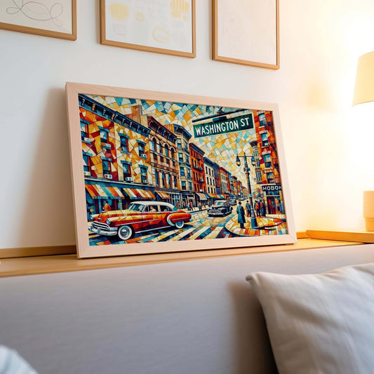 Washington Street Wall Art - Hoboken Cubism Print, Jersey City Travel Poster, Hudson County Housewarming Gift, Modern Abstract Decor