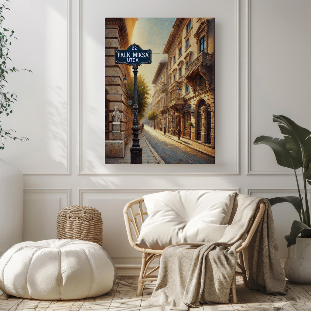Falk Miksa Utca Oil Painting Art Print: Budapest Hungary Street Sign Travel Poster
