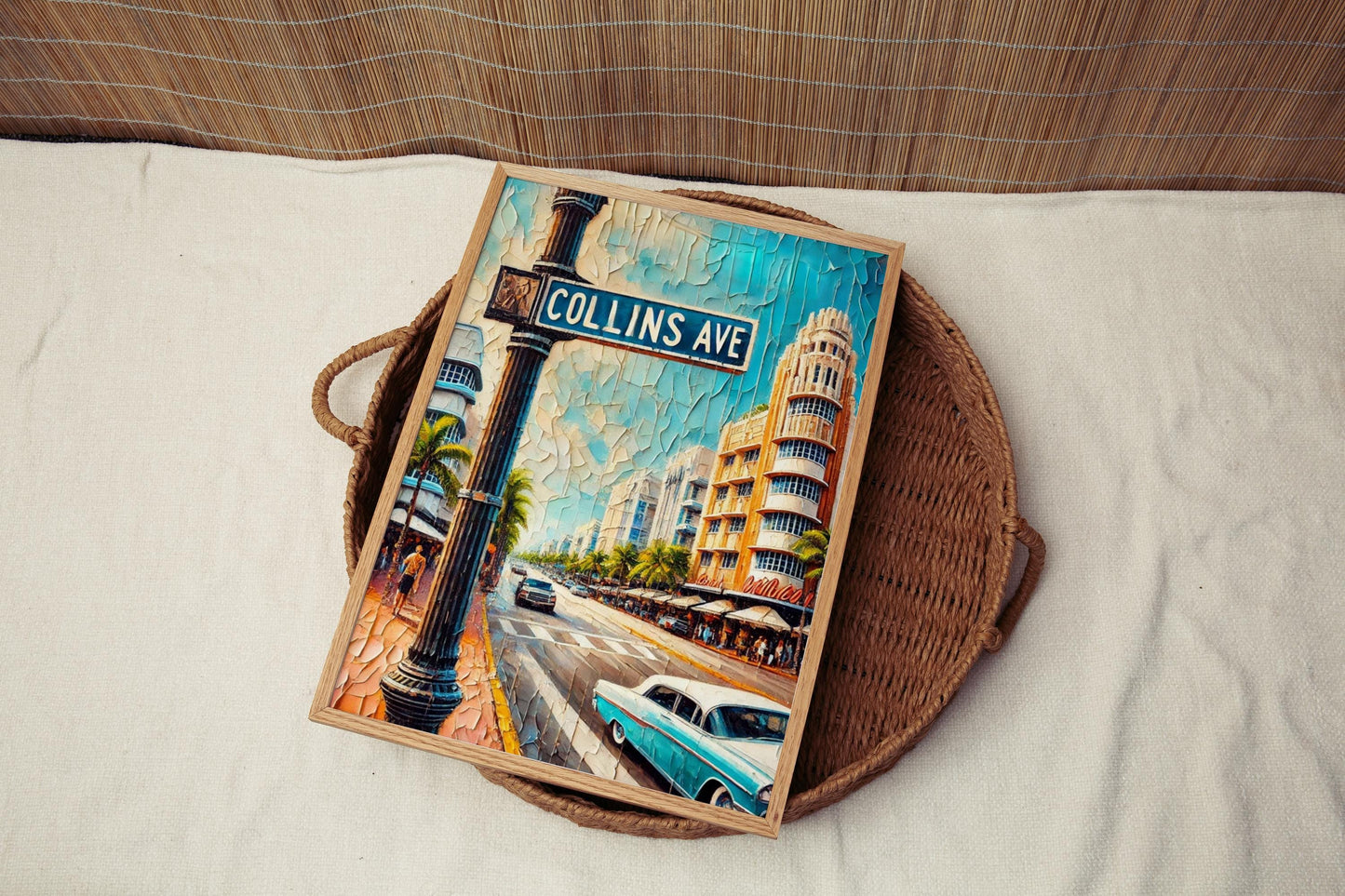 Miami Collins Ave Wall Art Print – Florida Travel Poster, Beach Housewarming Gift, Modern Coastal Decor, Miami Beach Artwork