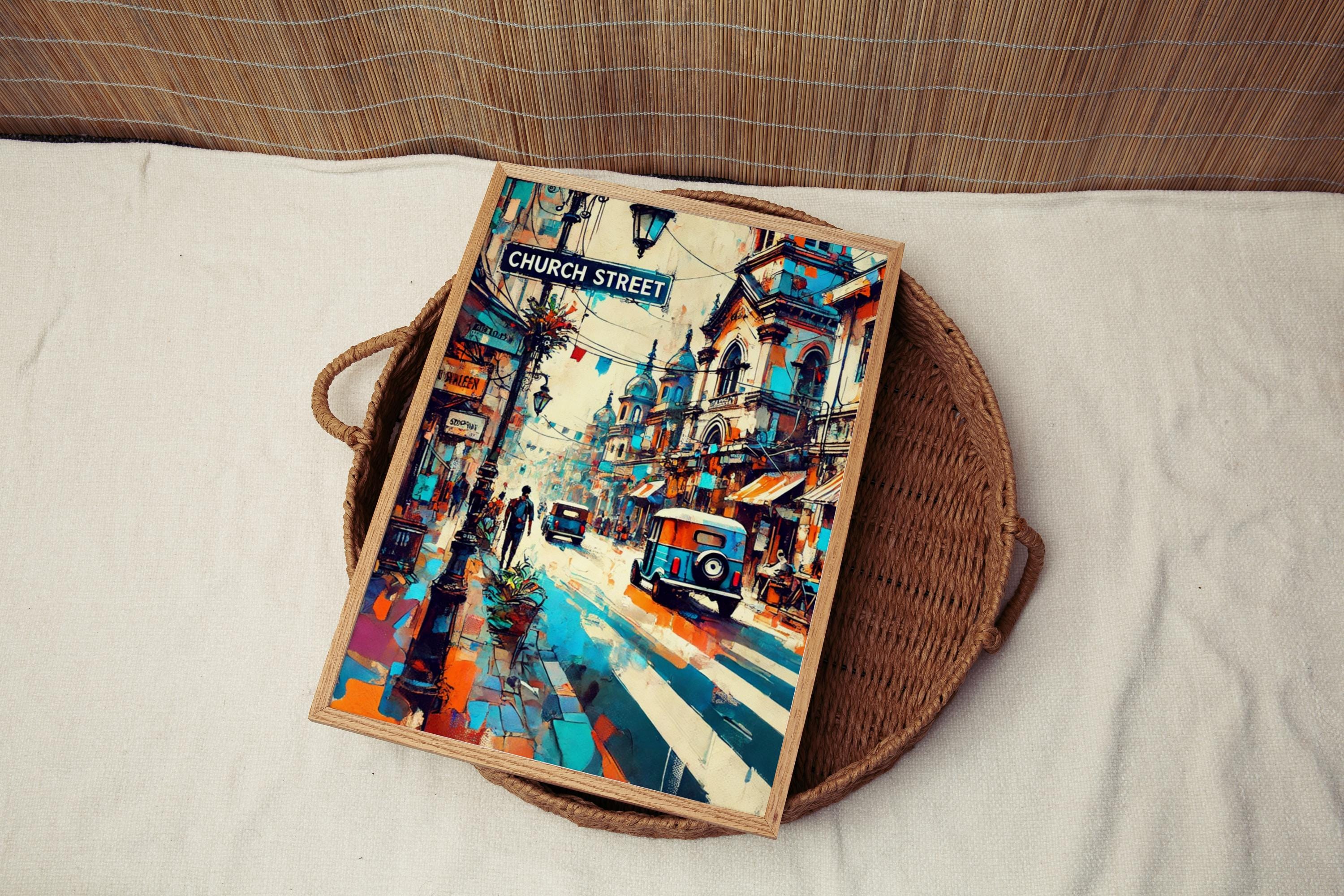 Bangalore Church St Wall Art Print, Travel Poster India Gift, Housewarming Decor, Bangalore Cityscape Illustration, Unique India Travel Art