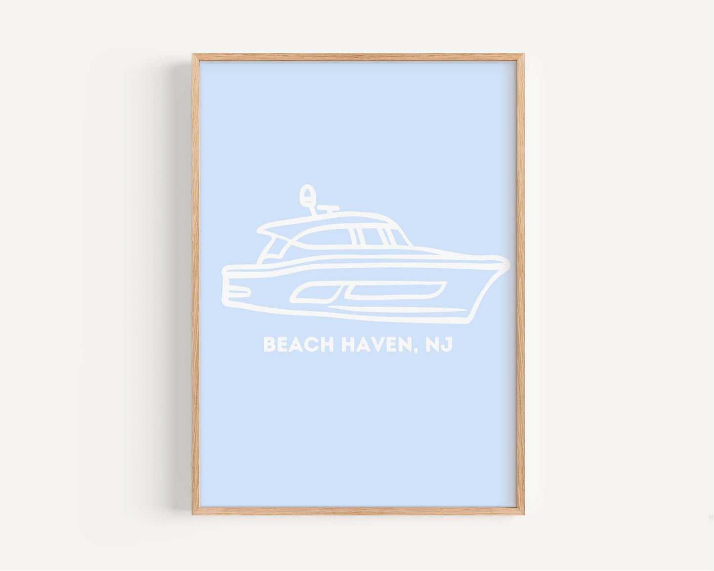 Beach Haven Art Print, Nautical Coastal Wall Decor, Ocean-Inspired Seaside Artwork, Boat Silhouette, Beach House, Minimalist Home Office Art