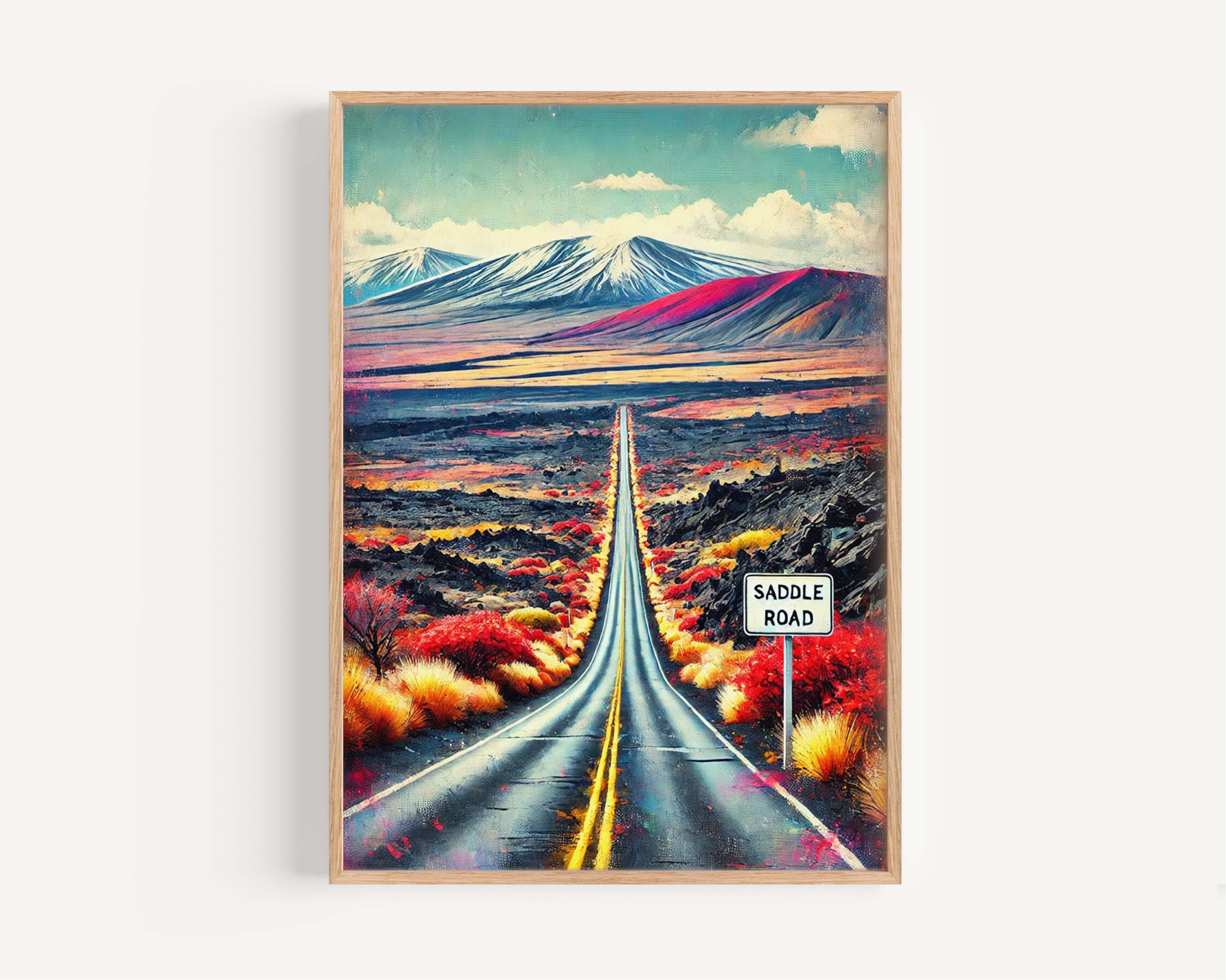 Saddle Road Print - Big Island Hawaii Wall Art, Hilo Travel Poster, Hawaii Gift, Housewarming Decor, Tropical Landscape Illustration