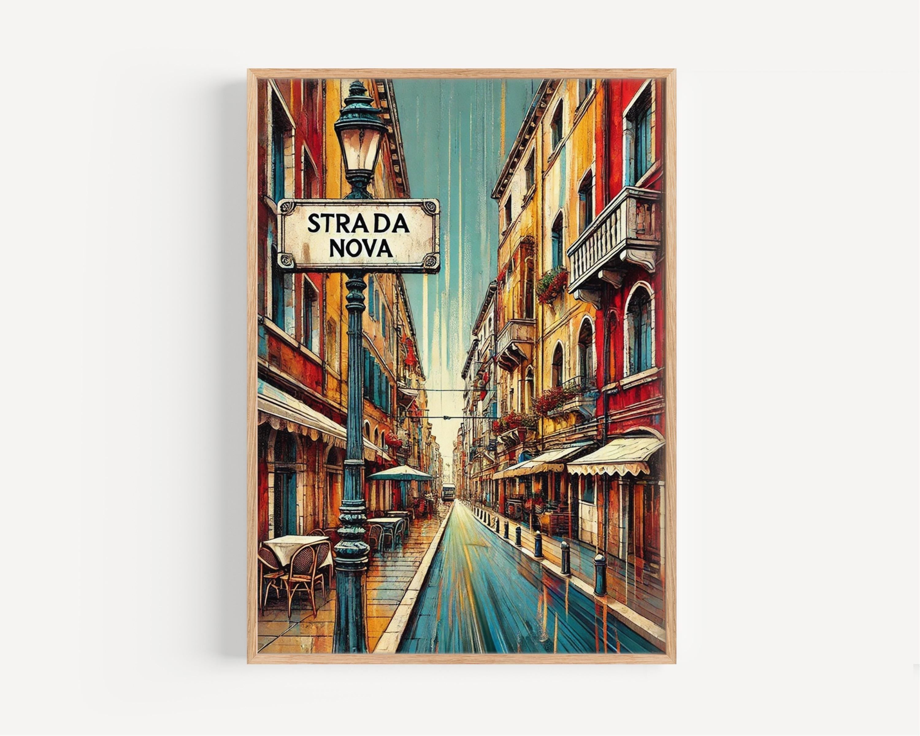 Italy Strada Nova Wall Art Print - Venice Travel Poster, Italian Artwork, Housewarming & Italy Gift, Vintage Style Home Decor