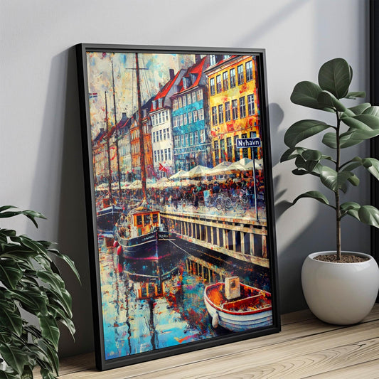 Nyhavn Wall Art Print - Copenhagen Travel Poster, Denmark Gift & Housewarming Decor, Colorful Nyhavn Harbor Illustration, Scandinavian Art