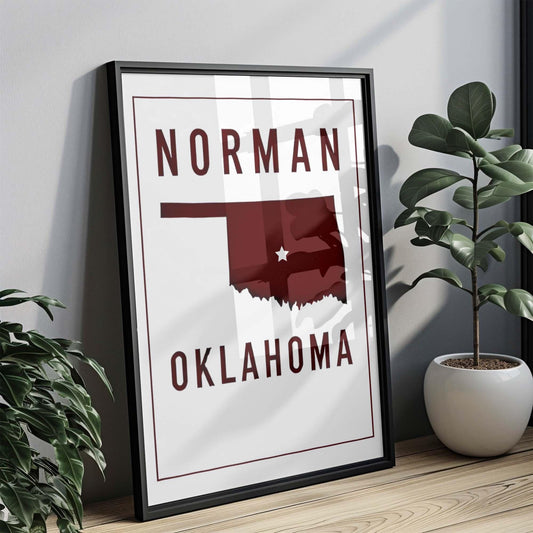 Norman Print - Oklahoma Wall Art Travel Decor, College & Housewarming Gift, Unique OK Artwork for Home or Office