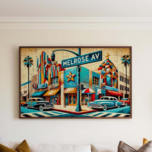 Melrose Wall Art Cubism Print - Melrose Avenue Travel Poster, Los Angeles Gift, Modern Housewarming Art Decor
