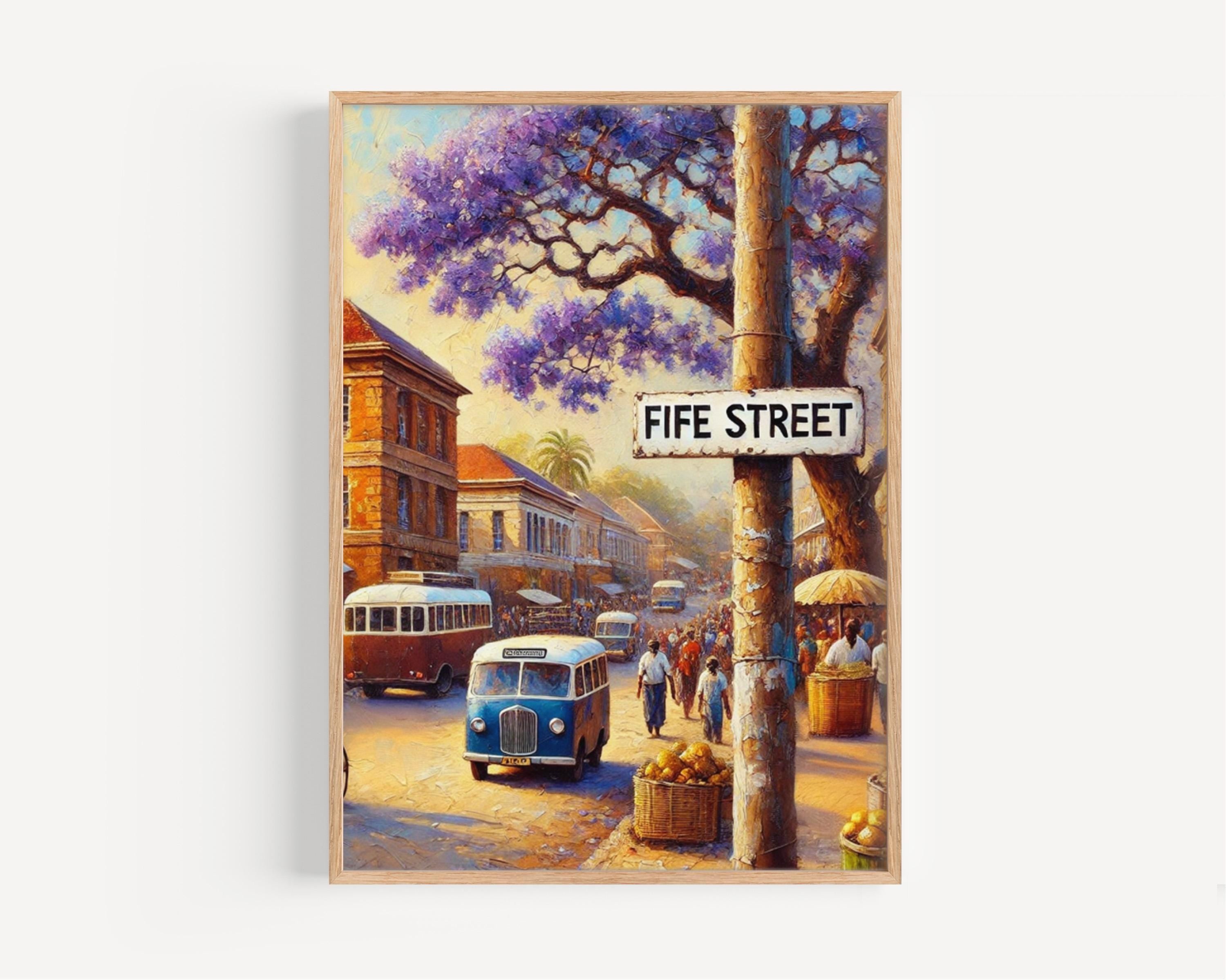 Fife Street Wall Art Print, Zimbabwe Street Scene, Bulawayo City Decor, Vintage Travel Poster, African Culture, Personalized Gift