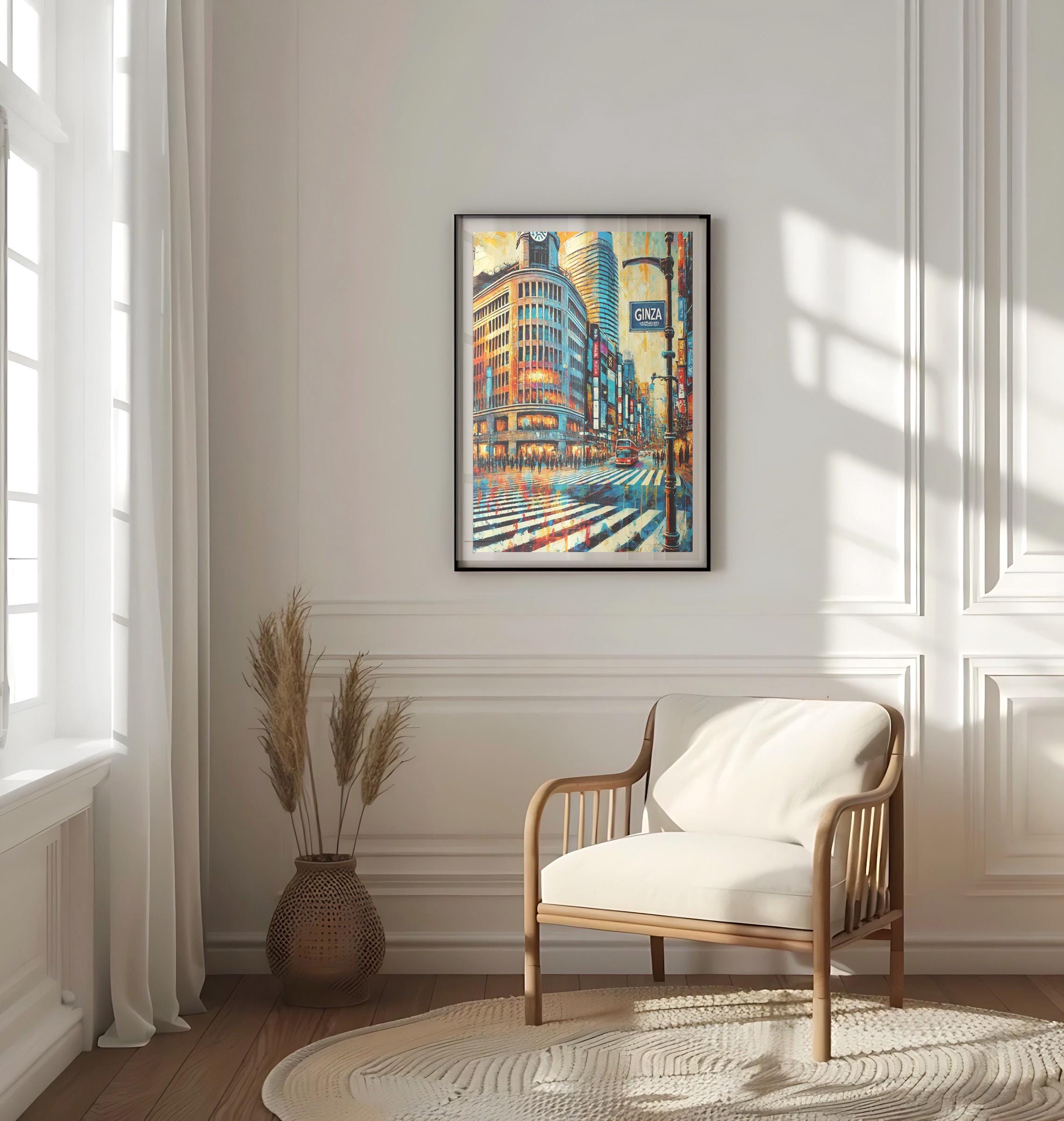 Ginza Street Wall Art Tokyo Print, Japan Travel Poster, Housewarming Gift & Japanese Souvenir for Home Decor