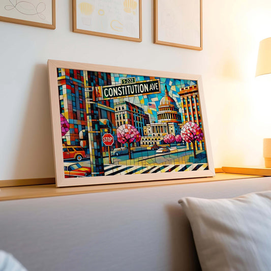 Constitution Avenue Wall Art Cubism Print Washington D.C. Travel Poster Modern D.C. Artwork Housewarming Gift