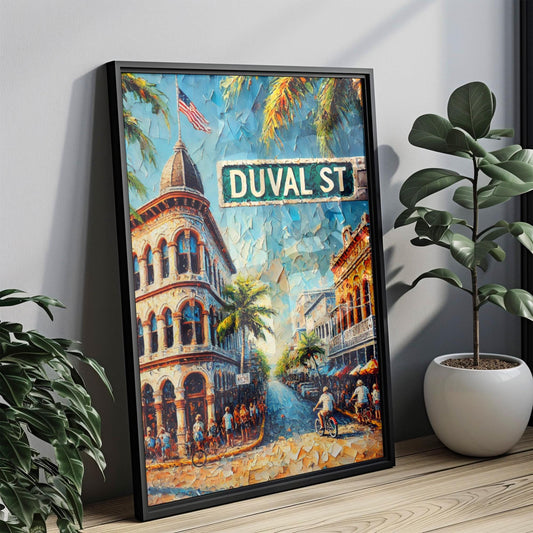 Florida Duval St Wall Art - Key West Travel Print, Florida Gift, Travel Poster, Housewarming Decor, Coastal Artwork