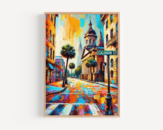 Print of Calhoun Street Wall Art, Charleston Travel Poster, South Carolina Gift, Housewarming Decor, Charleston Art Print